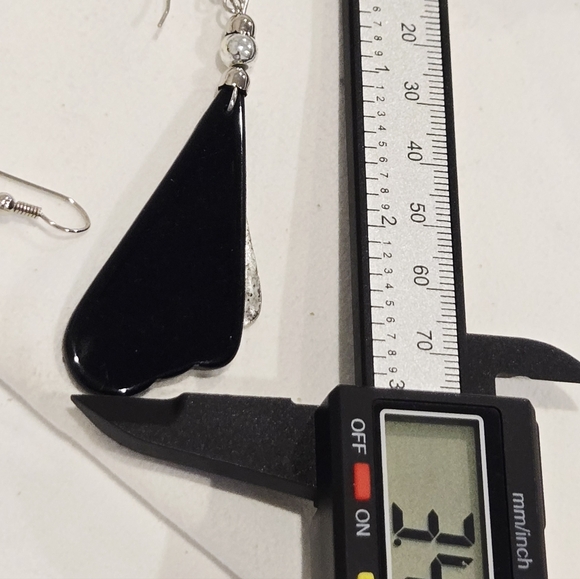 Art Deco-Style Black Lucite and Silver Tone Dangle Earrings - Picture 4 of 4